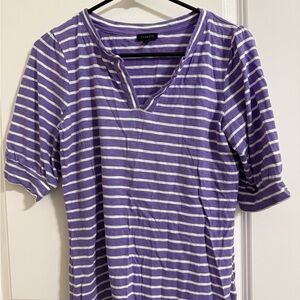 NWOT Talbots Lavender and White Striped Short Sleeve Top
